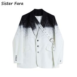 Sister Fara Chic Paint Splash Blazer Jacket Women Spring Single Button Coat Autumn Office Lady Loose Casual Blazers 211122