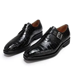 Men Crocodile PU Leather Shoes Low Heel Shoes Buckle Dress Shoes Brogue Spring Ankle Boots Vintage Classic Male F58-1