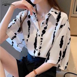 Summer Short Sleeve Chiffon Blouse Women Tops Casual Plus Size Shirts Button Striped Female Clothing Blusas 13504 210508