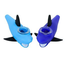 HORNET Shark Shape Silicone Smoking Pipe 136MM Tobacco Glass Bowl 16MM Key Herb Pipe Filters Herbal Pocket Size Wholesale