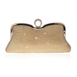 Women's Evening Bag Diamond Ring Clutch Wedding Purse and Handbag Gold Silver Party Banquet Shoulder