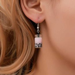kawaii earrings UK - Funny Pearl Milk Tea Small Earrings for Women Fashion Cute Mini Kawaii Earrings Cool Fun Trendy Teens Girls Statement Earring Y0709
