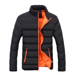 Casual Long Sleeve Fashion Zipper Windbreaker Windproof Coats Thick Stand Collar Male Outwear Solid Winter Men's Jacket 211110