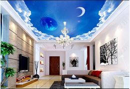 Custom photo wallpaper 3D zenith mural Fashion beautiful blue sky, white clouds, stars ceiling background wall papers home decoration