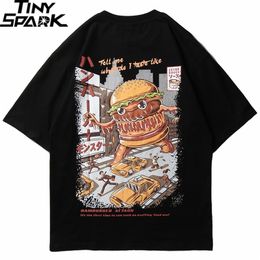 Men Hip Hop T Shirt Hamburger Monster Attack Japanese Harajuku Funny T-Shirt Streetwear Summer Tshirt Cotton Tops Tees New 210324