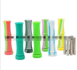 Silicone Nectar Collector With 10mm Stainless Steel Tip/Titanium Tip & Container Bamboo NC Kit Unbreakable Silicon Rigs Smoking