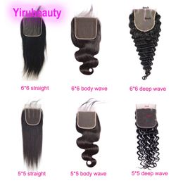 Brazilian Human Hair 5*5 Lace Closure Straight 6X6 Closures Body Wave Deep Curly 5X5 Virgin Hair Middle Three Free Part 16-24inch