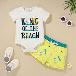 Summer Children Sets Casual Short Sleeve O Neck Letter Rompers Print Shorts Cute 2Pcs Girls Boys Clothes Set 0-2T 210629