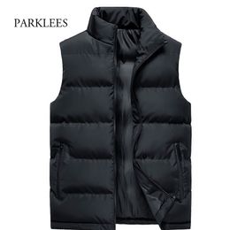 Winter Mens Vest Solid Stand Collar Sleeveless Men Jacket Cotton-Padded Casual Wide-Waisted Thick Warm Outwear Hommes Veste 5XL 210524