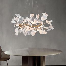 Pendant Lamps Porcelain Leaves Lights El Living Room Iron Art Decor Lustre Modern Lighting FIxtures Golden Hanging Lamp