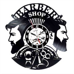 Barber Shop Wall Clock Modern Barbershop Decoration Vinyl Record Wall Clock Hanging Hairdresser Wall Watch for Barber H1230