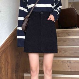 Lucyever Corduroy Skirt Womens Spring High Waist Vintage Skirt Woman Slim Korean Style A-line Black Mini Skirt Female 210521