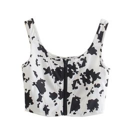 Women O Neck Sling Vest Summer Fashion Ladies High Street Sexy Female Cow Flower Point Cropped Top 210527