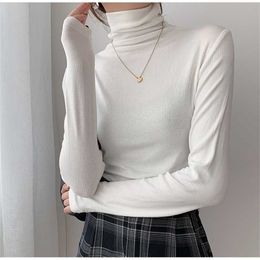 Autumn Women Pullover Tops Female Knitted Sweaters Solid Concise Turtleneck Elasticity Elegant Office Lady Casual All Match 211218