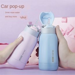 Thermos Mug with Straws for Adults, Men, Women, Children, Children Like Students, Korean Version, Small Capacity Car Water Cup 210809