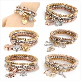 Alloy bracelet tri-color set with stretch popcorn corn chain diamond butterfly pendant braceletes for lady Christmas Thanksgiving Gifts