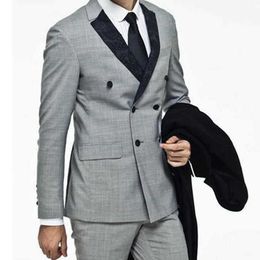 Double Breasted Slim fit Men Suits for Wedding 2 piece Groom Tuxedo Man Jacket with Pants Custom Man Fashion Costume 2020 X0909