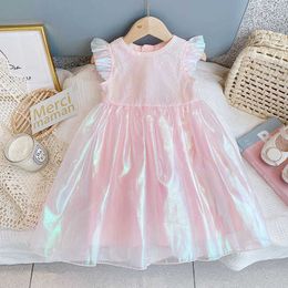 Girls Princess Dresses 2021 Summer Casual Kids Clothes Sweet Sequined Colorful Baby Clothing Costume Children Party Fancy 3-8 Y Q0716