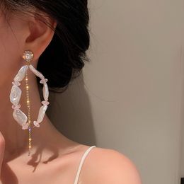 Long Flower Irregular Pearls Drop Earrings for Women Crystal Vintage Big Tassel Fashion Earrings Weddings Jewelry 2021