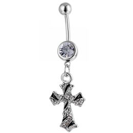 YYJFF D0791F Cross Belly Navel Button Ring Clear Color