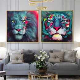 Sreet Art Graffiti Poster Lion Tiger Abstract Animal cuadro Canvas Prints Wall Pictures for Living Room Home Decorative Painting