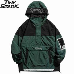 Men Streetwear Jacket Coat Hip Hop Colour Block Patchwork Windbreaker Cargo Jacket Pullover 2021 Harajuku Hooded Track Jacket Y1106