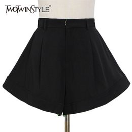 Casual Drawstring Loose Short For Women High Waist Black Patchwork Hit Colour Shorts Female Summer Fashion 210521