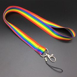 cell phone lanyards UK - Keychains LGBT Six-color Rainbow Lanyard Gay Color Id Mobile Phone Badge Hanging Chain Rope Gift Decorations