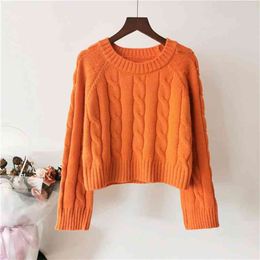 Sweater Autumn Korean Version Of The Pullover Women Short Round Neck Students Thick Loose Knitted Jacket Tide 210427