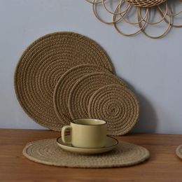 Mats & Pads Heat Resistant Straw Meal Mat Round Beverage Pad Rattan Table Insulation Pot Holder Cup Kitchen Accessories