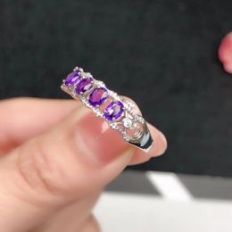 Cluster Rings Romantic Purple Amethyst Gemstone Ring With Silver For Women