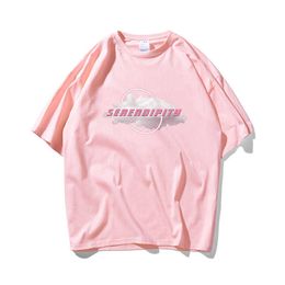 Serendipity Cloud Hip Hop Oversize T Shirt Couple Streetwear Harajuku Tshirt Half Sleeve Cotton Loose HipHop T-Shirt Men 210603
