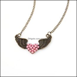 Pendant Necklaces & Pendants Jewelry S2122 Fashion Vintage Faux Pearl Beads Heart Angel Wing Necklace Drop Delivery 2021 Irtcp