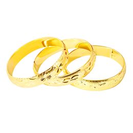 Star Carved Bangle 18k Yellow Gold Filled Dubai Bridal Wedding Women Bracelet Gift 60cm