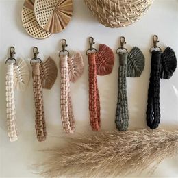 Boho Handmade Woven MACRAME KEYCHAIN with Leaf Charm //Designer Bag Accessories //Key Ring Chain/Tiny Keyring-10 Colorways JL39D G1019