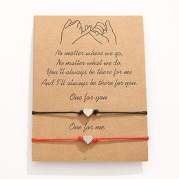 2Pcs/set Love Heart Infinity Charm Adjustable Bracelets Red Black String Rope Bracelet Women Men Trendy Handmade Friendship Jewellery with Gift Paper Card