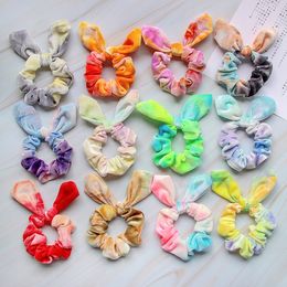 Velvet Hair Scrunchies Women tie dye Scrunchy Elastic rabbit ears Hairbands Girls Headwear Ponytail Holder M3677