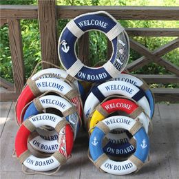 30-50cm Welcome Aboard Nautical Life Lifebuoy Ring Boat Wall Hanging Mediterranean Style Bar Window Background Wall Home Decor 210318