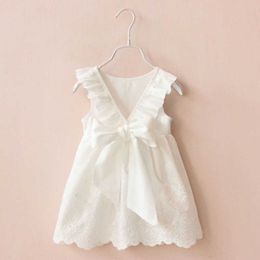 Girls Summer Princess Bow Flower Dress Sleeveless children Kids Dresses Girls Dress Q0716