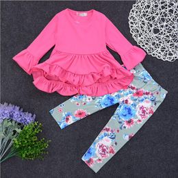 Baby Girls Leggings Suits Solid Dresses Tops Floral Pants 2pcs Sets Baby Ruffle Dress Suit Designer Clothes Tracksuit Sets BT4784