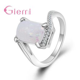 Cluster Rings Arrival 925 Sterling Silver Geometric Ring With Square Opal For Women Female Party Wedding Jewelry