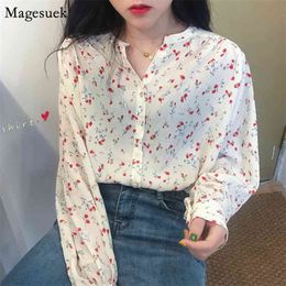 Blusas Autumn Sweet Long Sleeve Chiffon Women Blouse Turn-Down Collar Korean Vintage Loose Casual Floral Shirts 10148 210512