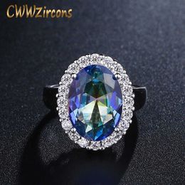 Top Quality Big Oval Cut Light Blue Mystical Rainbow Fire Crystal Wedding Band Ring Jewelry for Women R100 210714