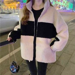 Winter women's coats fashion loose stand collar casual ladies clothes zipper jacket lamb wool coat 210922