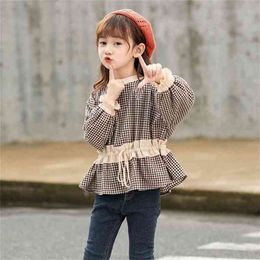 Girls' shirts plaid western style girl long-sleeved spring and autumn Korean children's tops P4575 210622