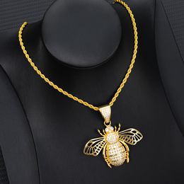 Fashion Cz Cubic Zircon Hip Hop Cute Bee Pendant Necklace Gold Plated Chain Choker Gnat Honey Animal Jewelry For Women Men Punk Party Gift