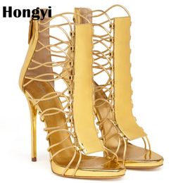 Hongyi Blue Yellow High Heel Sandals Women Shoes Ankle Strap Summer Gladiator Open Toe Stiletto