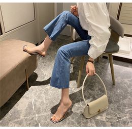2021 New Designer PVC Transparent Slippers Women Perspex High Heels Summer Party Ladies Clear Band Crystal Shoes Plus Size soishglhb