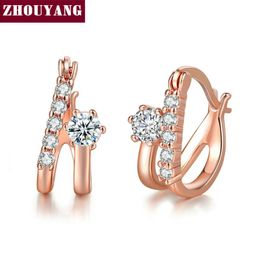 Stud ZHOUYANG Top Quality Crystal Mosaic Earring Rose Gold Colour Jewellery Austrian ZYE655 ZYE147