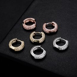 New 18K Gold Plated Copper Bling CZ Earrings Men Women Hip Hop Jewelry Iced Out Hoops Earrings Gift